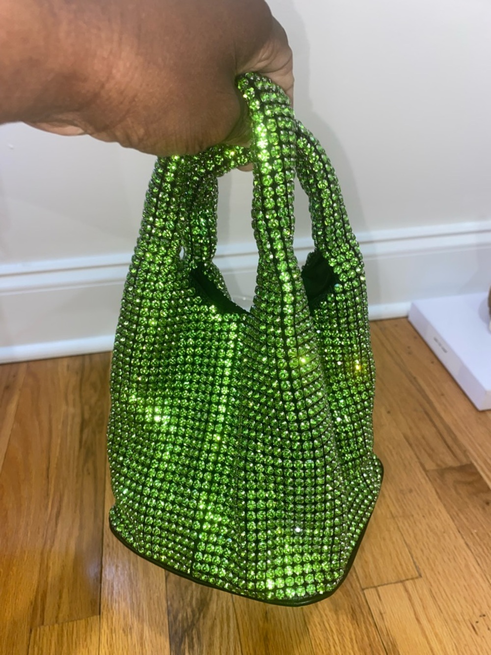 Green Crystal-Rhinestone Embellished Women's  Bag